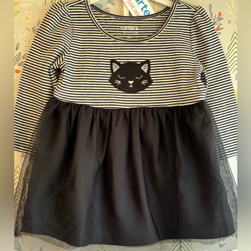 NWT Carters Baby Girl Black Kitty Cat Layered Tulle Skirt ALine Dress + Bloomers